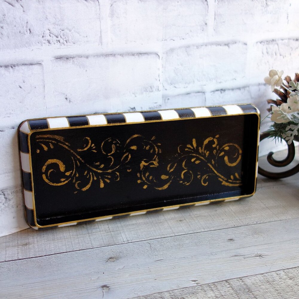 Checked Tray Checkered Vanity Caddy Black and White Check Organizer